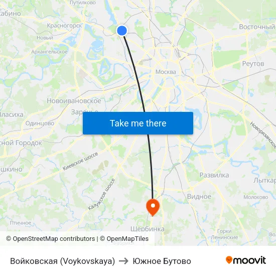 Войковская (Voykovskaya) to Южное Бутово map