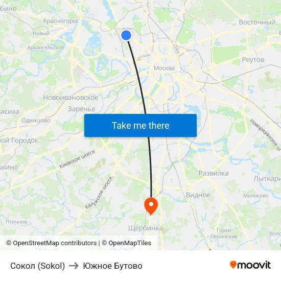 Сокол (Sokol) to Южное Бутово map