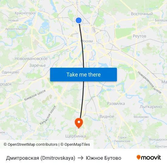 Дмитровская (Dmitrovskaya) to Южное Бутово map