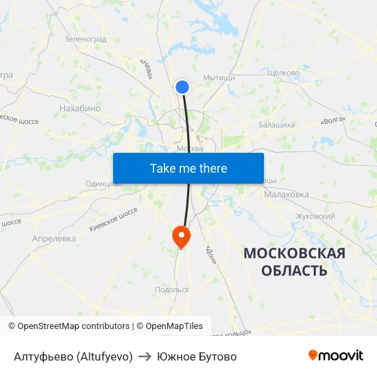 Алтуфьево (Altufyevo) to Южное Бутово map