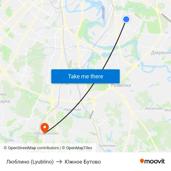Люблино (Lyublino) to Южное Бутово map