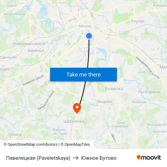 Павелецкая (Paveletskaya) to Южное Бутово map