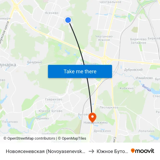 Новоясеневская (Novoyasenevskaya) to Южное Бутово map