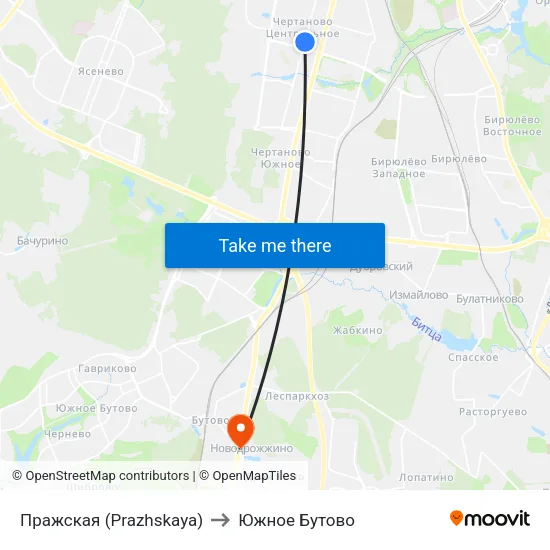 Пражская (Prazhskaya) to Южное Бутово map