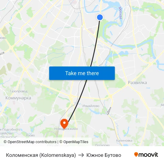 Коломенская (Kolomenskaya) to Южное Бутово map