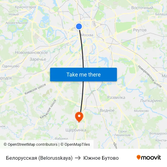 Белорусская (Belorusskaya) to Южное Бутово map