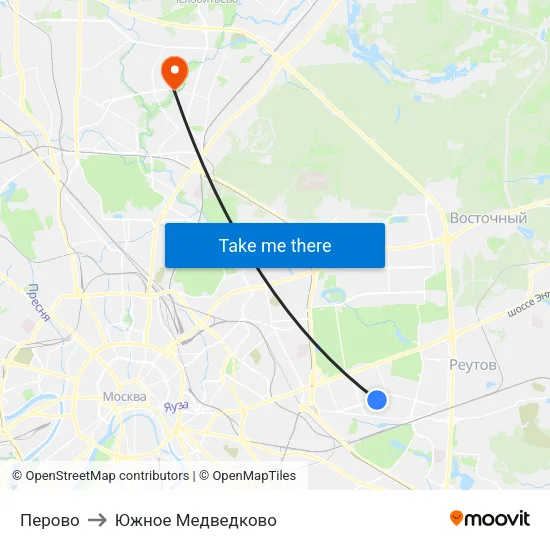 Перово to Южное Медведково map