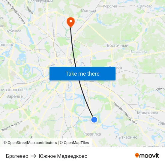 Братеево to Южное Медведково map