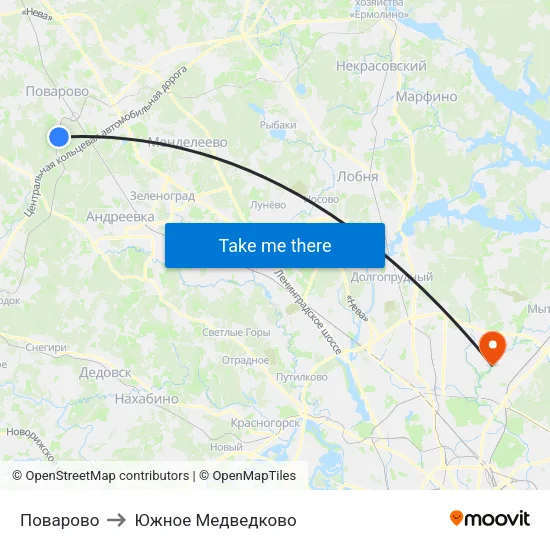 Поварово to Южное Медведково map