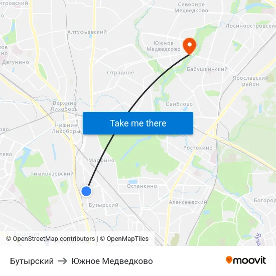 Бутырский to Южное Медведково map