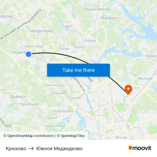 Крюково to Южное Медведково map