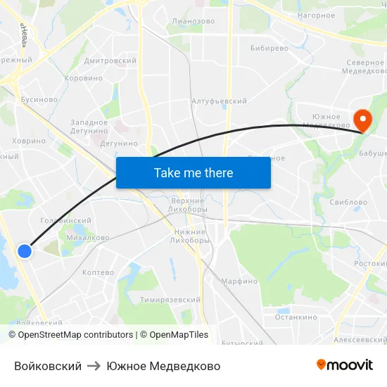 Войковский to Южное Медведково map