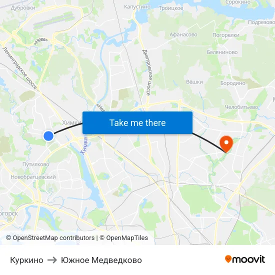 Куркино to Южное Медведково map