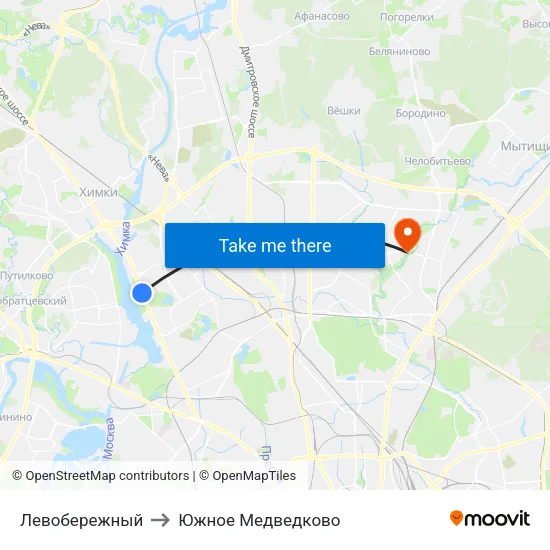Левобережный to Южное Медведково map