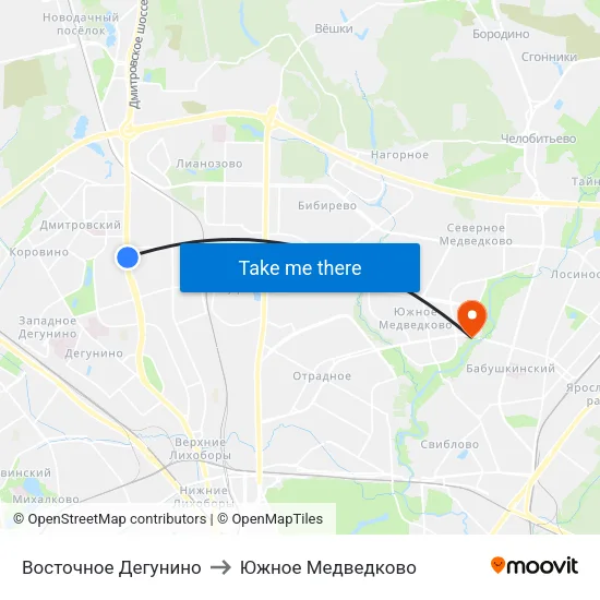 Восточное Дегунино to Южное Медведково map