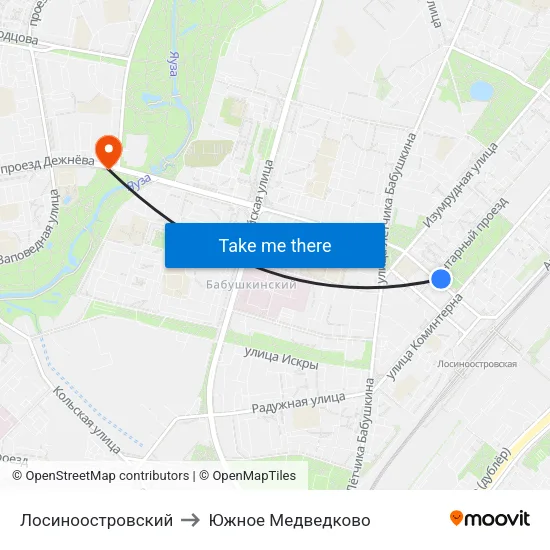 Лосиноостровский to Южное Медведково map