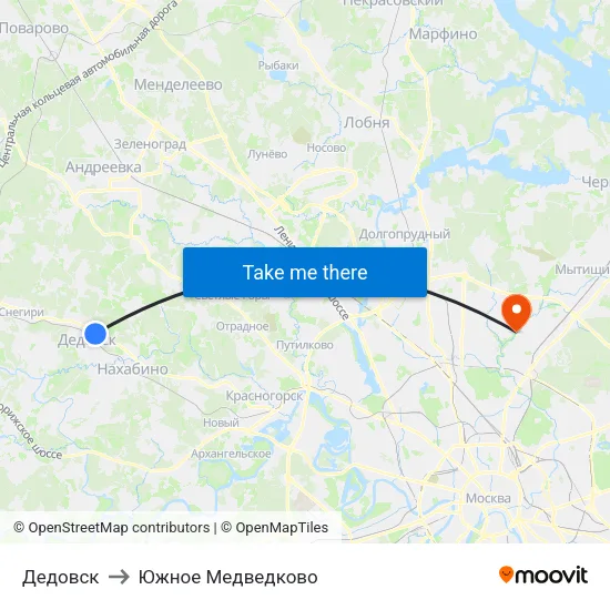 Дедовск to Южное Медведково map