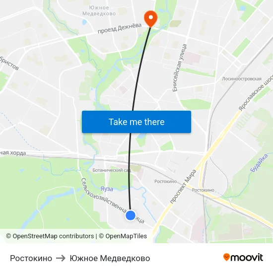 Ростокино to Южное Медведково map
