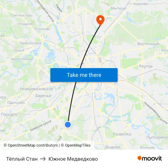 Тёплый Стан to Южное Медведково map