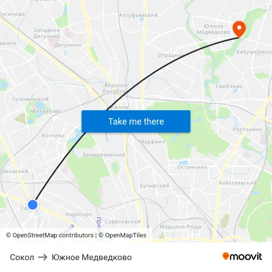 Сокол to Южное Медведково map
