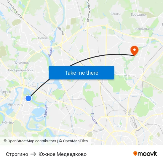 Строгино to Южное Медведково map
