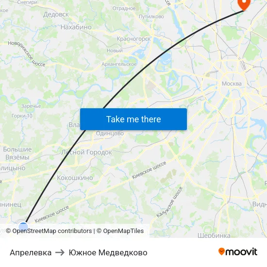 Апрелевка to Южное Медведково map
