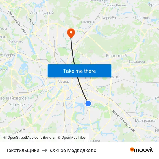 Текстильщики to Южное Медведково map