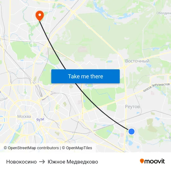 Новокосино to Южное Медведково map