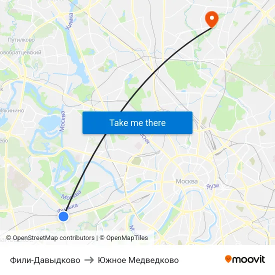 Фили-Давыдково to Южное Медведково map