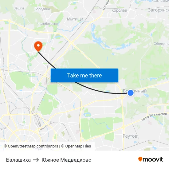 Балашиха to Южное Медведково map