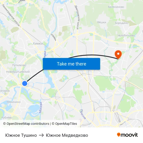 Южное Тушино to Южное Медведково map