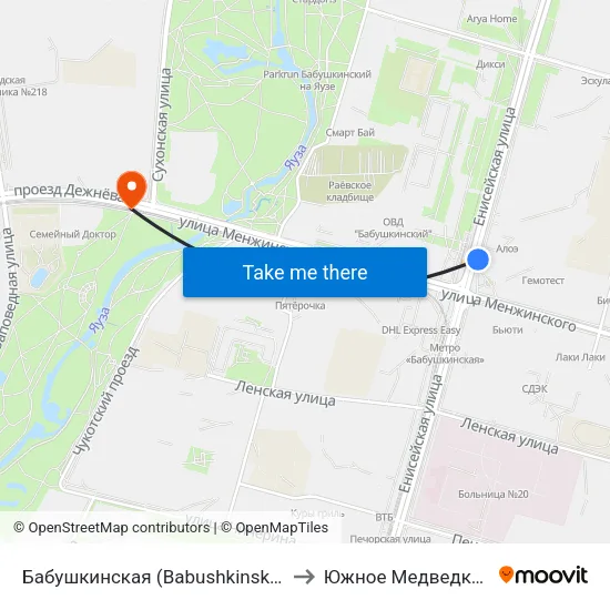 Бабушкинская (Babushkinskaya) to Южное Медведково map