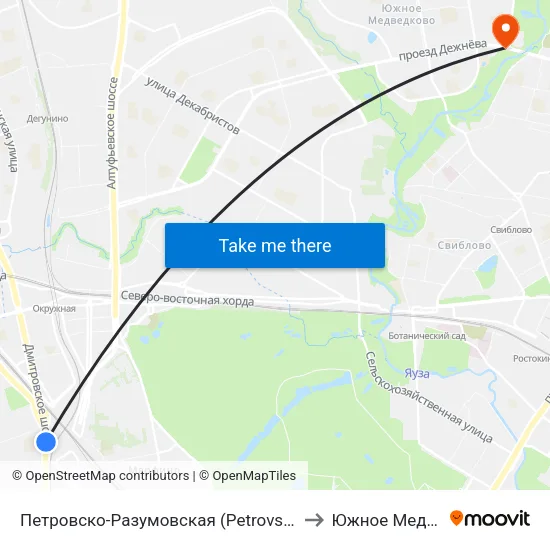 Петровско-Разумовская (Petrovsko-Razumovskaya) to Южное Медведково map