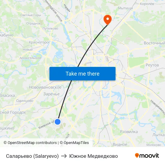 Саларьево (Salaryevo) to Южное Медведково map