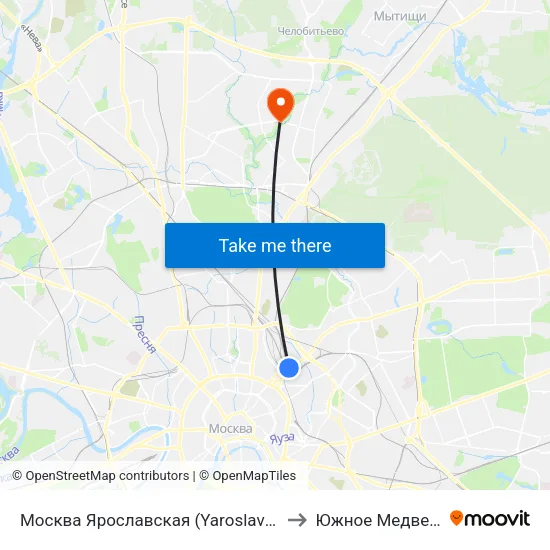 Москва Ярославская (Yaroslavsky Station) to Южное Медведково map