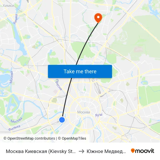 Москва Киевская (Kievsky Station) to Южное Медведково map