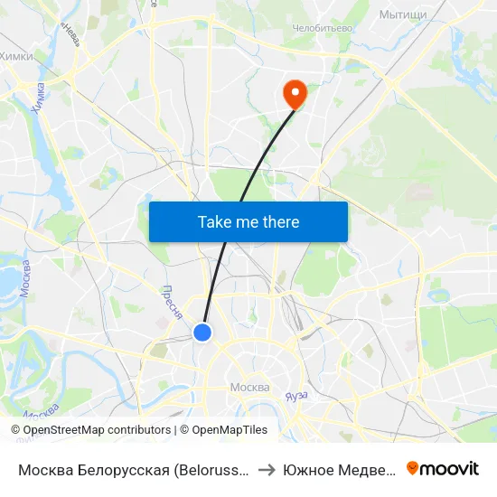 Москва Белорусская (Belorussky Station) to Южное Медведково map