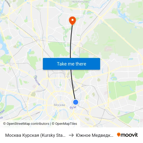 Москва Курская (Kursky Station) to Южное Медведково map
