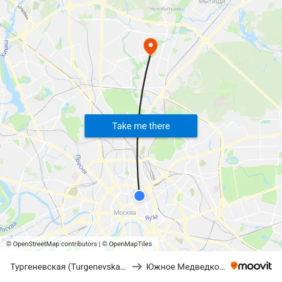 Тургеневская (Turgenevskaya) to Южное Медведково map