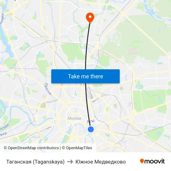 Таганская (Taganskaya) to Южное Медведково map