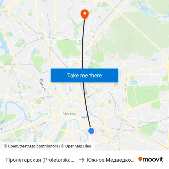 Пролетарская (Proletarskaya) to Южное Медведково map