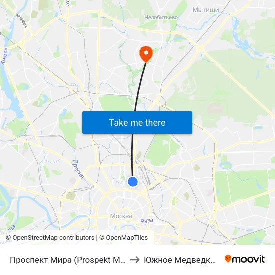 Проспект Мира (Prospekt Mira) to Южное Медведково map