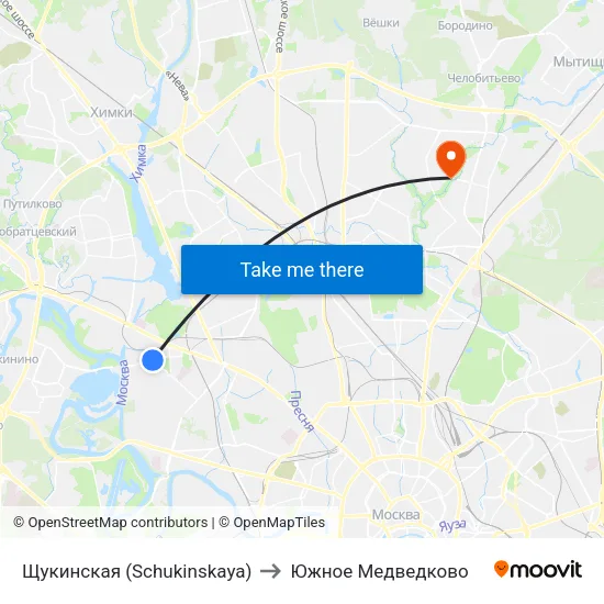 Щукинская (Schukinskaya) to Южное Медведково map