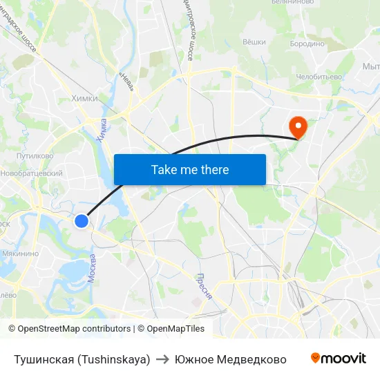 Тушинская (Tushinskaya) to Южное Медведково map