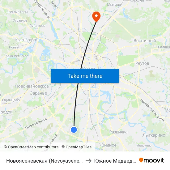 Новоясеневская (Novoyasenevskaya) to Южное Медведково map