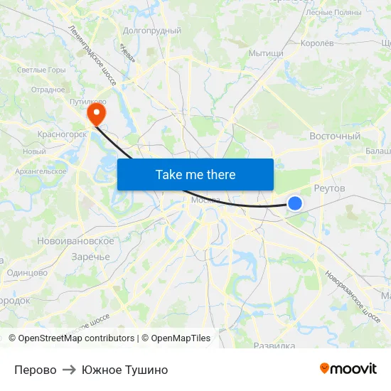 Перово to Южное Тушино map