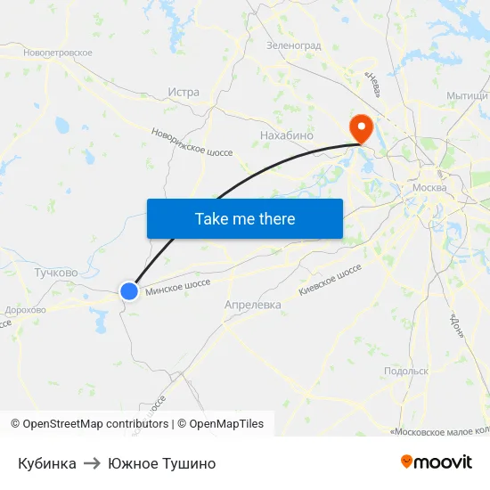 Кубинка to Южное Тушино map