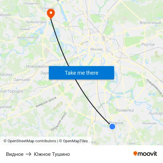 Видное to Южное Тушино map