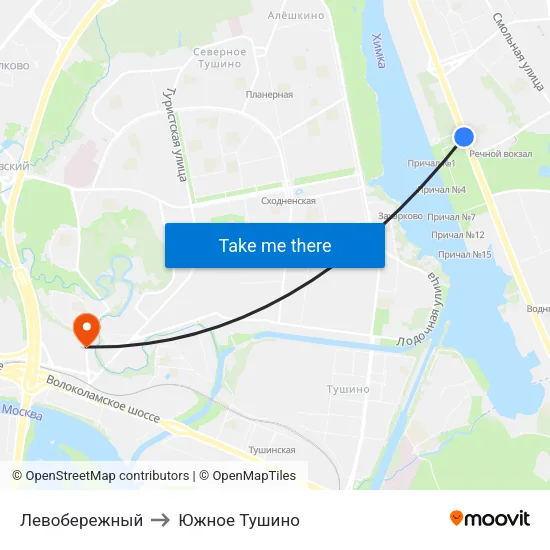 Левобережный to Южное Тушино map