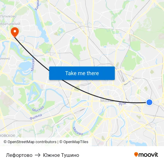 Лефортово to Южное Тушино map